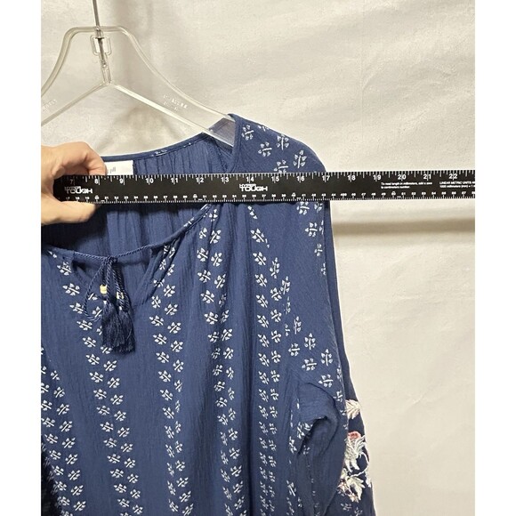 J. Jill Women's Large Floral Embroidered Peasant Blue‎ Batik Print Dress - Picture 2 of 13